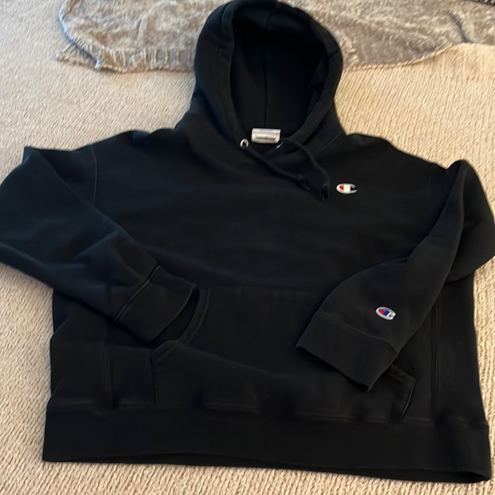 reverse weave black champion hoodie